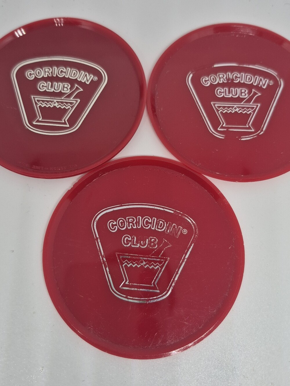 Vintage Coaster Pharmaceutical Advertising from the Coricidin Club 3 In Pack Red